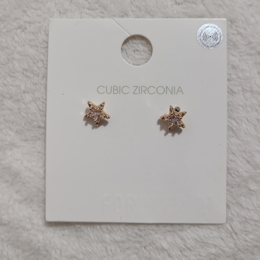 Forever 21  Gold Tone Cubic Zirconia Star Stud Earrings